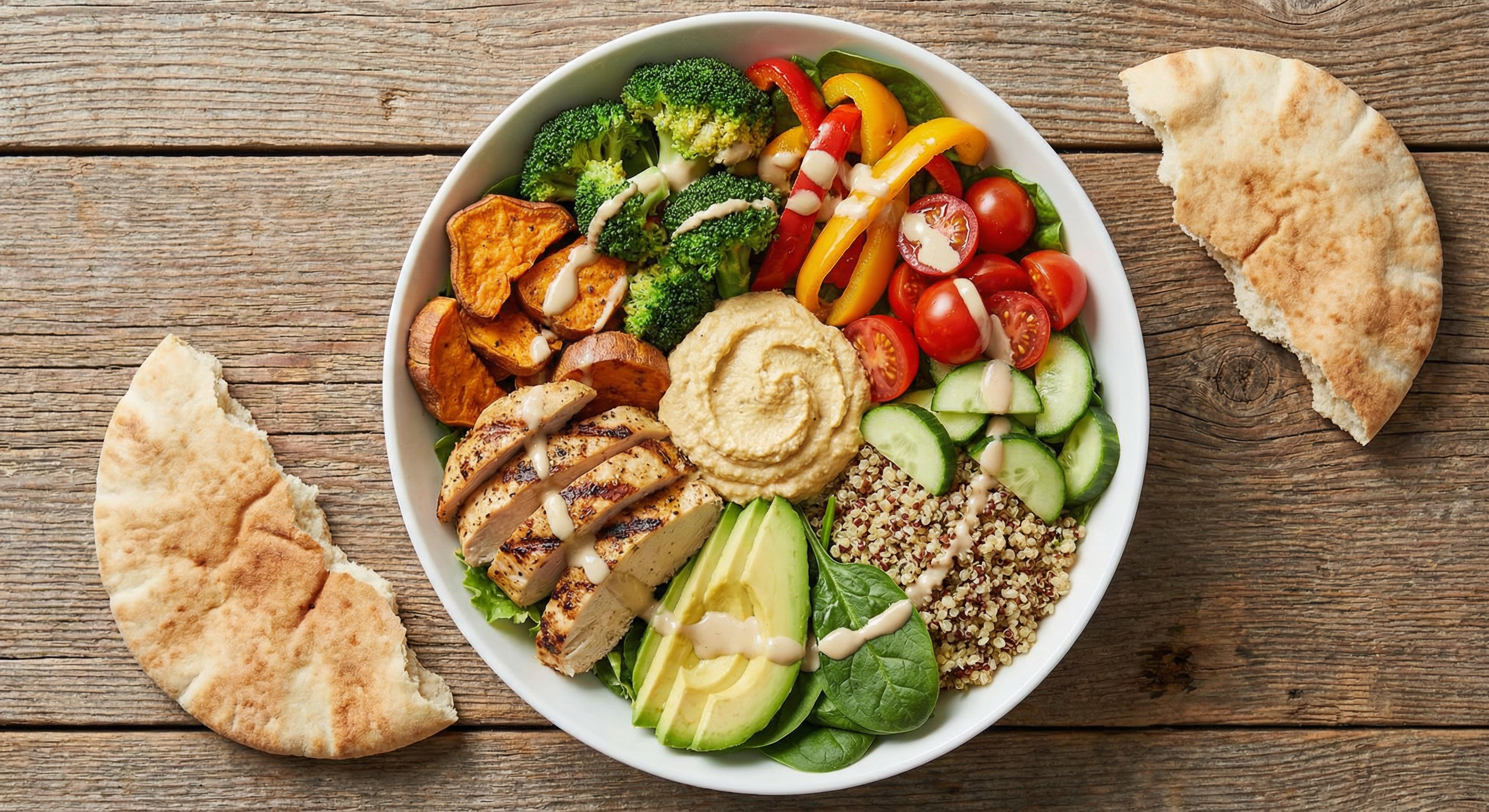 Bowl z kurczakiem i hummusem