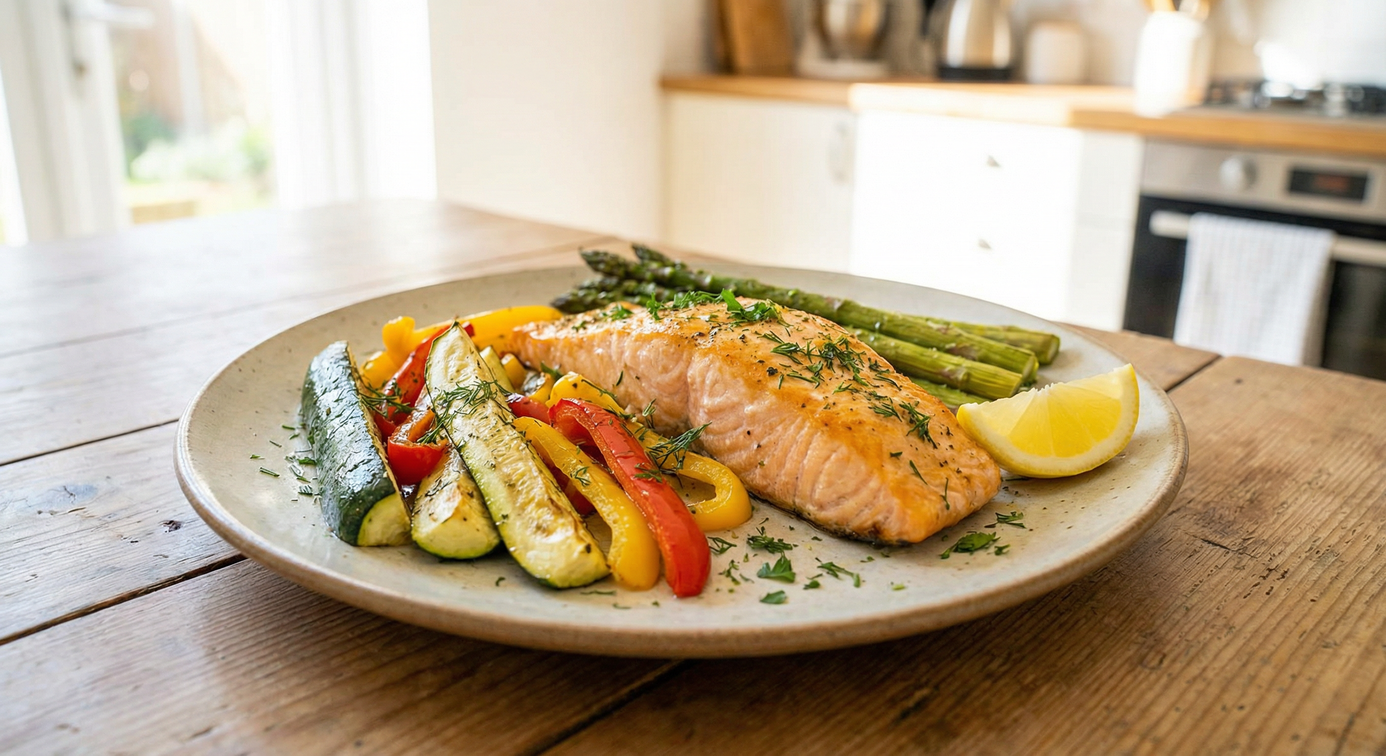 Pieczony łosoś z warzywami